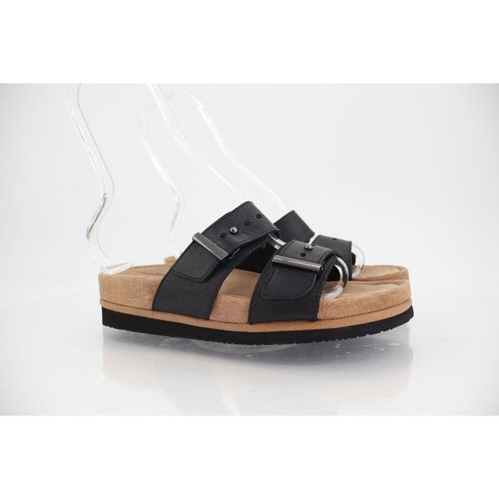 Earth Women's Canyon Ruby Sandal Size 7 Low Wedge Slide Black Straps Buckle
